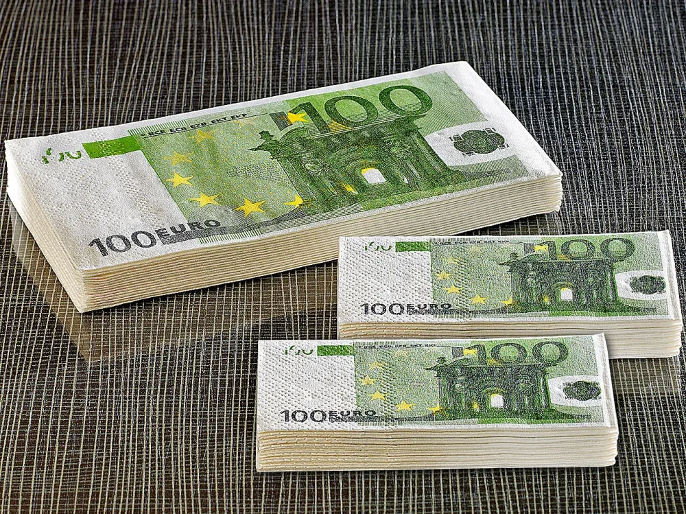 Imponier-Set 20 Taschentücher& 10 Servietten im 100-Euro-Design