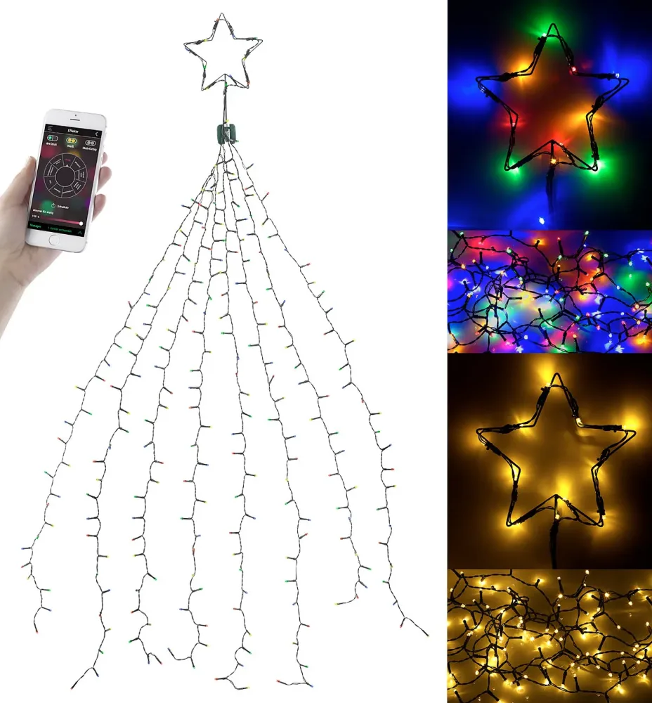 Christbaum-Überwurf-Lichterkette, 320 RGBW-LEDs, Bluetooth & App, IP44