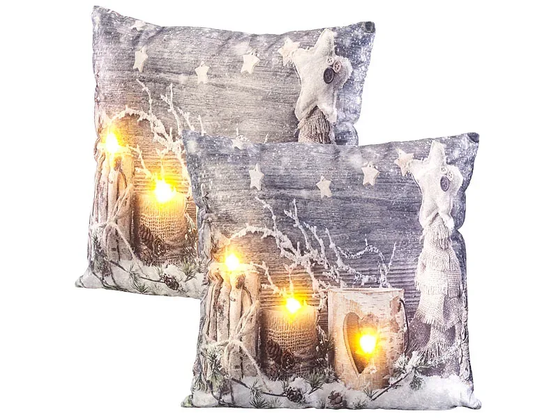 2er-Set Deko-Kissen mit Wintermotiv, 3 LEDs, Batteriebetrieb, 45x45 cm