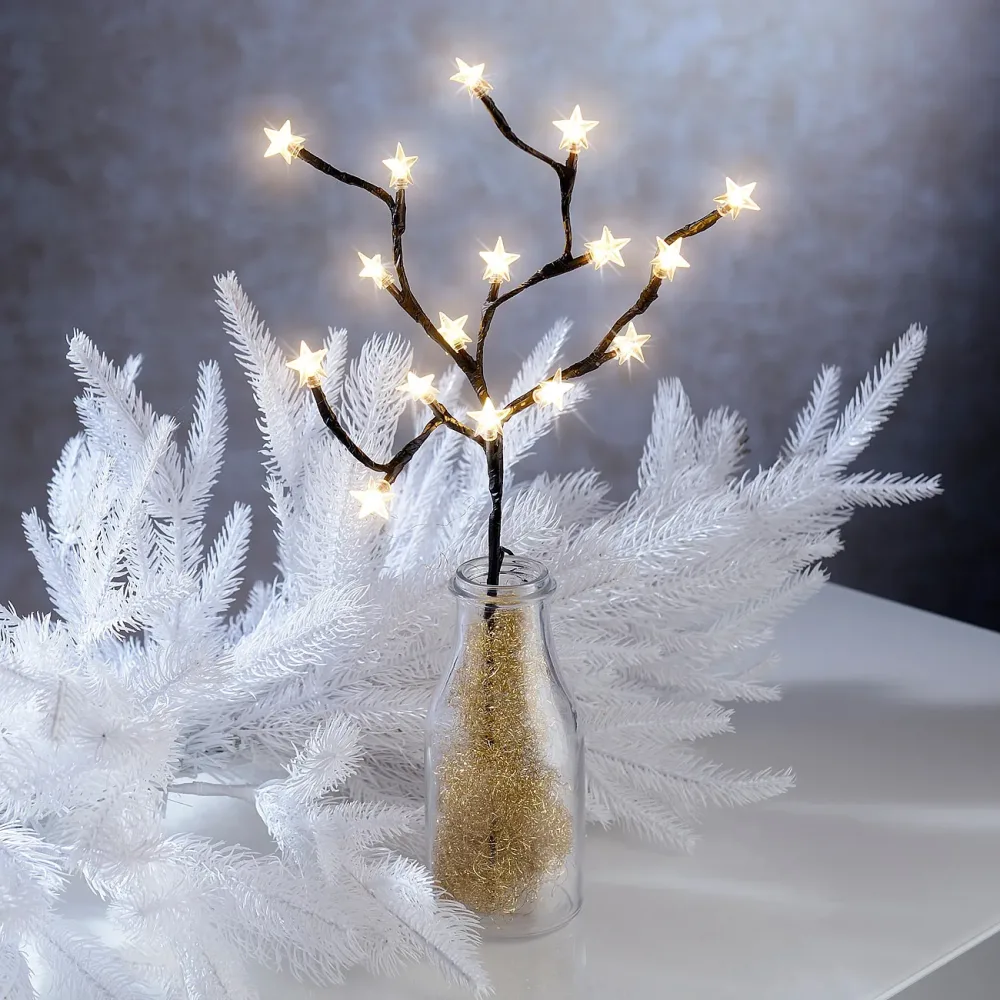 LED-Lichterzweig mit 16 leuchtenden Sternen, 44 cm, batteriebetrieben