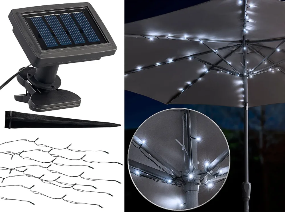 Solar-LED-Sonnenschirm-Lichterkette mit 8 Strängen und 72 LEDs, IP44