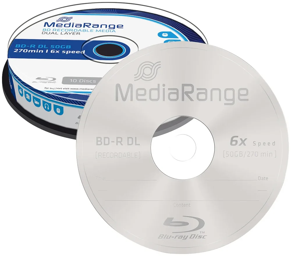 Blu-ray Rohling BD-R Dual Layer 50 GB 6x speed, 10er-Spindel