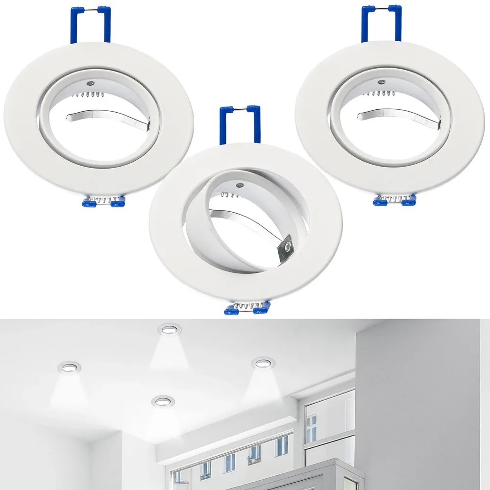 3er-Set Alu-Einbaustrahler-Rahmen, einstellbarer Abstrahlwinkel, weiss
