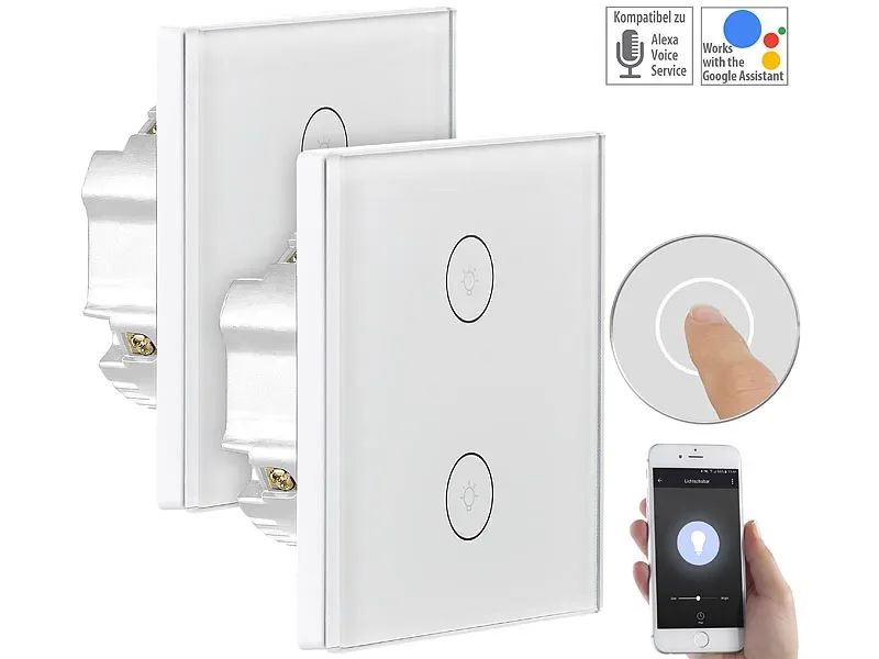 2er-Set Touch-Doppel-Lichttaster, kompatibel zu Alexa & Google Assitant