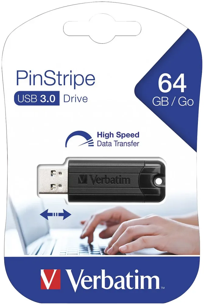 Verbatim -  PinStripe 3.0 - USB 3.0-Stick 64 GB  - Schwarz, 64 GB
