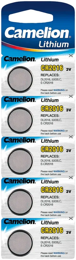 5er-Blister Lithium-Knopfzellen Typ CR2016, 3 Volt, 75 mAh