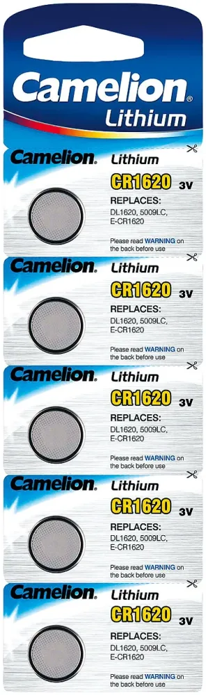 Lithium-Knopfzelle CR1620, 90mAh, 3 Volt, 5er-Pack