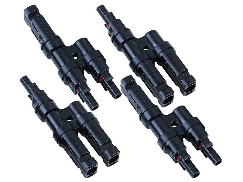4er-Set Y-Stecker Adapter für Solarkabel, MC4-kompatibel, IP67