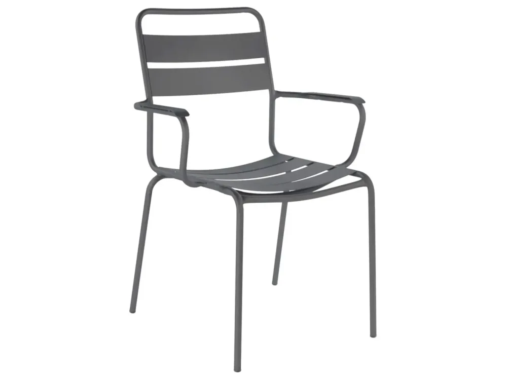 Schaffner Metall-Lattenstuhl Glarus mit Armlehne Grau | Schubiger Möbel