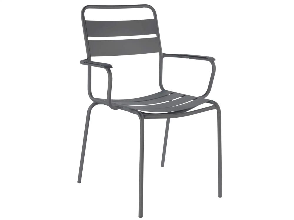 Schaffner Metall-Lattenstuhl Glarus mit Armlehne Grau | Schubiger Möbel