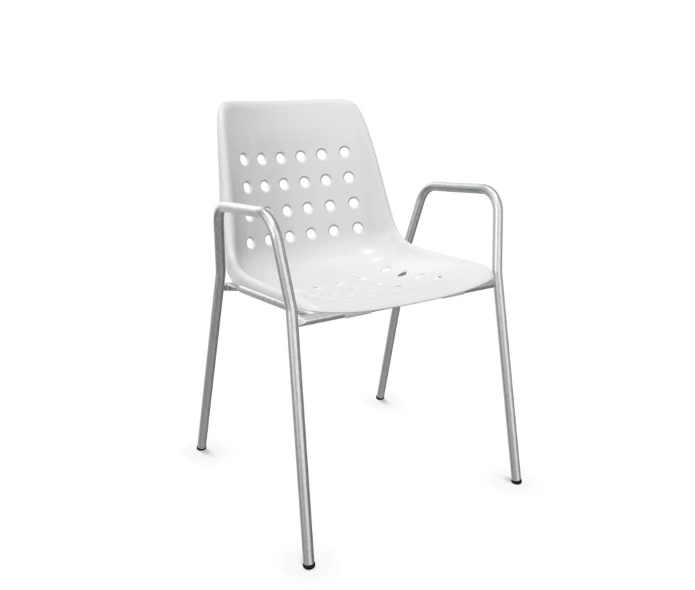 Schaffner Schalen-Stuhl Bermuda mit Armlehne Feuerverzinkt Weiss | Schubiger Möbel