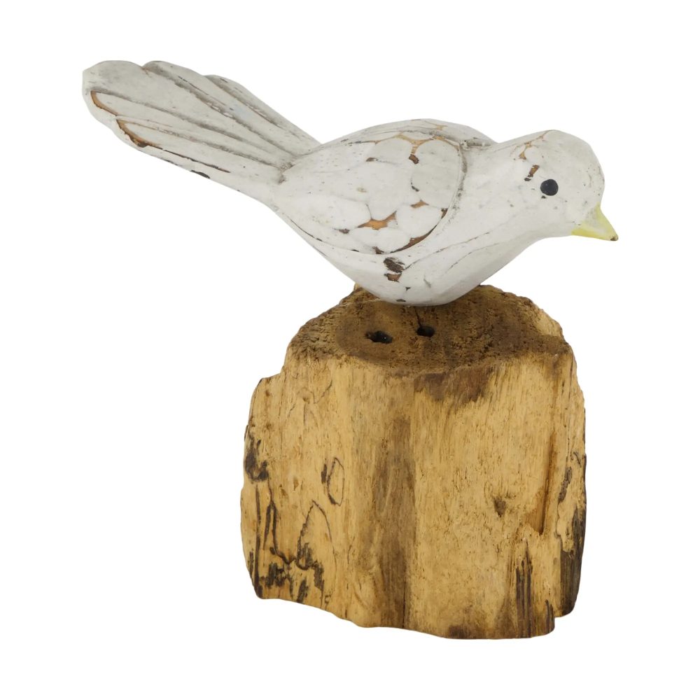 Decofinder Figur Vogel Auf Wurzel Weiss H: 12 cm  | Schubiger Möbel