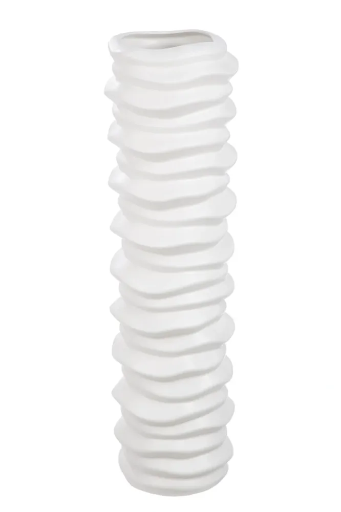 Gilde Vase Rillo Keramik Weiss H: 46 cm  | Schubiger Möbel