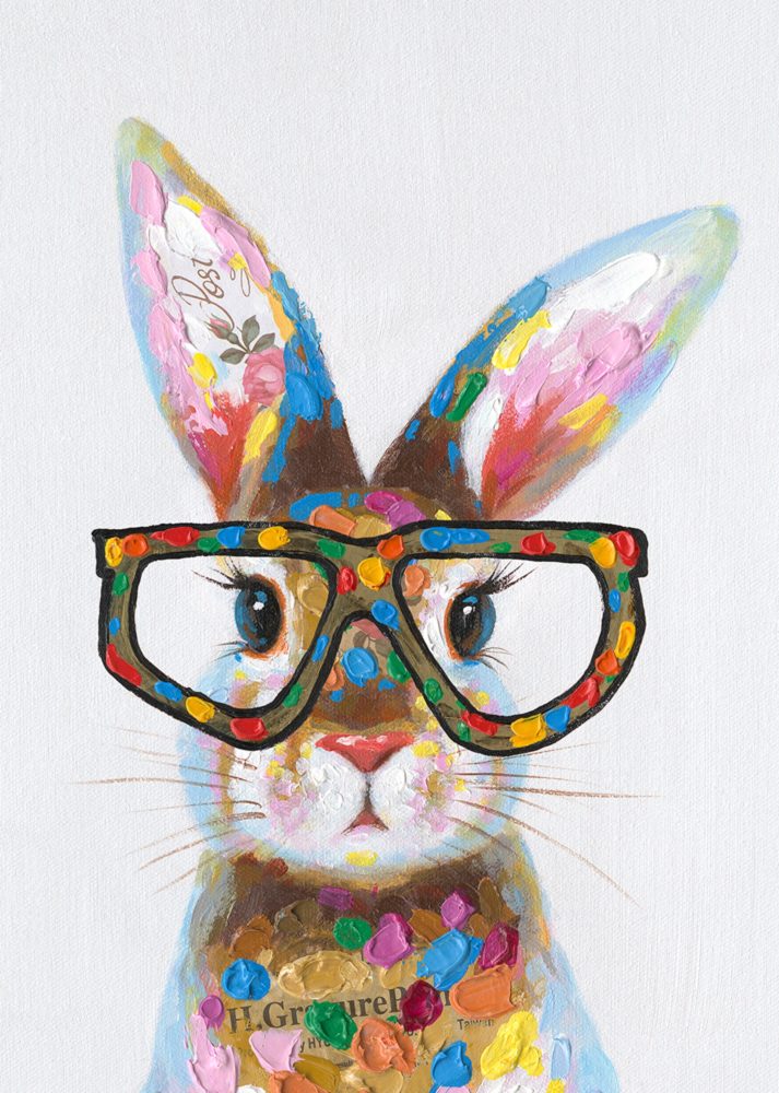 image LAND Gemälde Bunter Hase mit Brille  | Schubiger Möbel