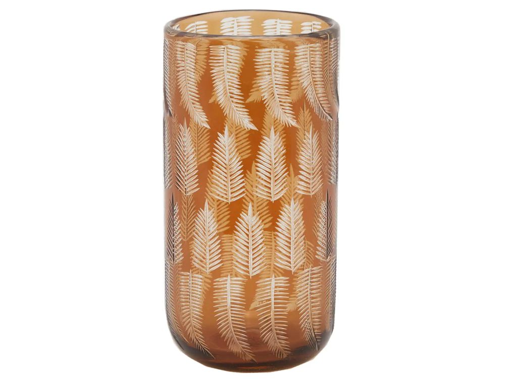 Edg Vase Amber mit Palmblatt H: 26 cm  | Schubiger Möbel