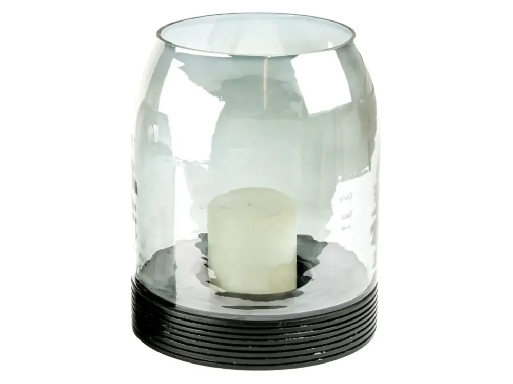 Decofinder Windlicht Glas Auf Holzbase, Anthrazit, H:27 cm Grau | Schubiger Möbel