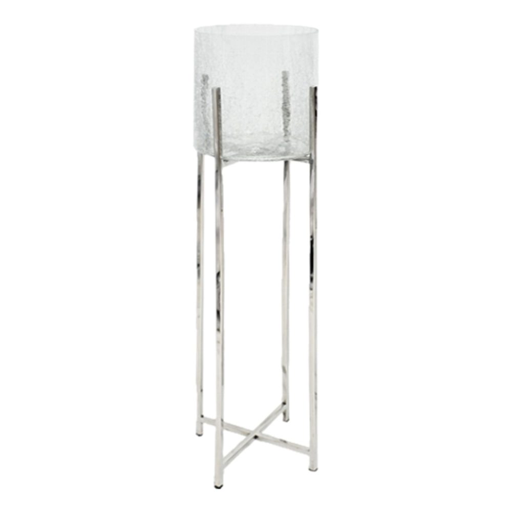 Gasper Windlicht Glas Crackle Auf Edelstahlständer, Silber  | Schubiger Möbel