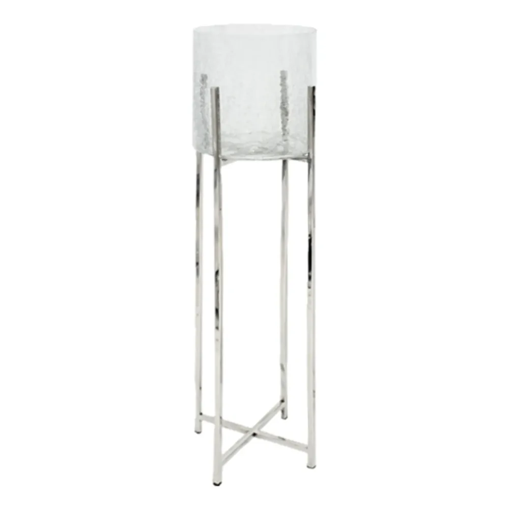 Gasper Windlicht Glas Crackle Auf Edelstahlständer, Silber  | Schubiger Möbel