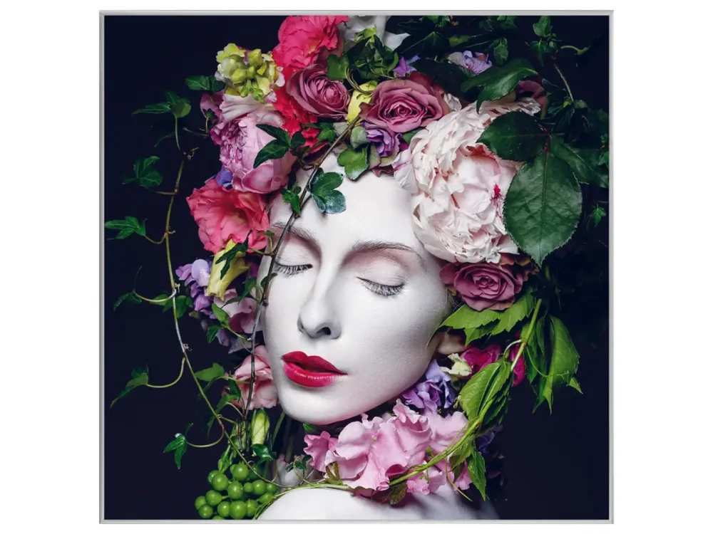 image LAND Digitaldruck auf Acrylglas Hübsche Frau mit Blumen  | Schubiger Möbel