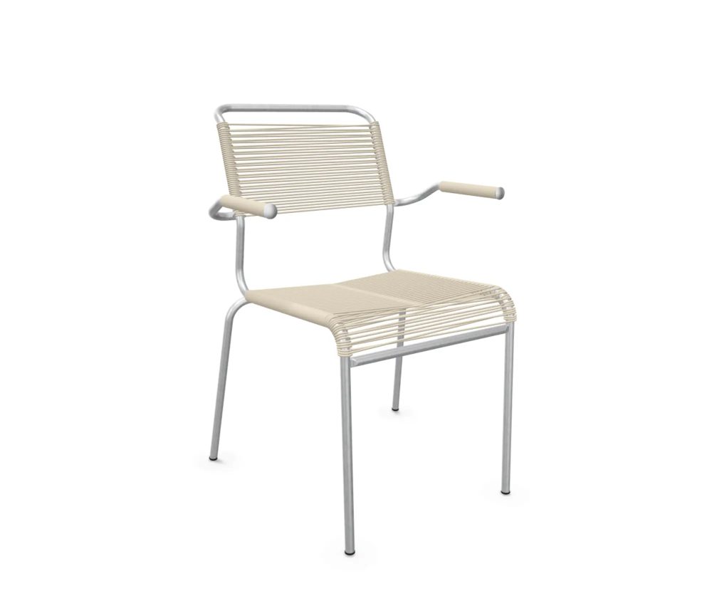 Schaffner Spaghetti-Stuhl Säntis mit Armlehnen Feuerverzinkt Beige | Schubiger Möbel