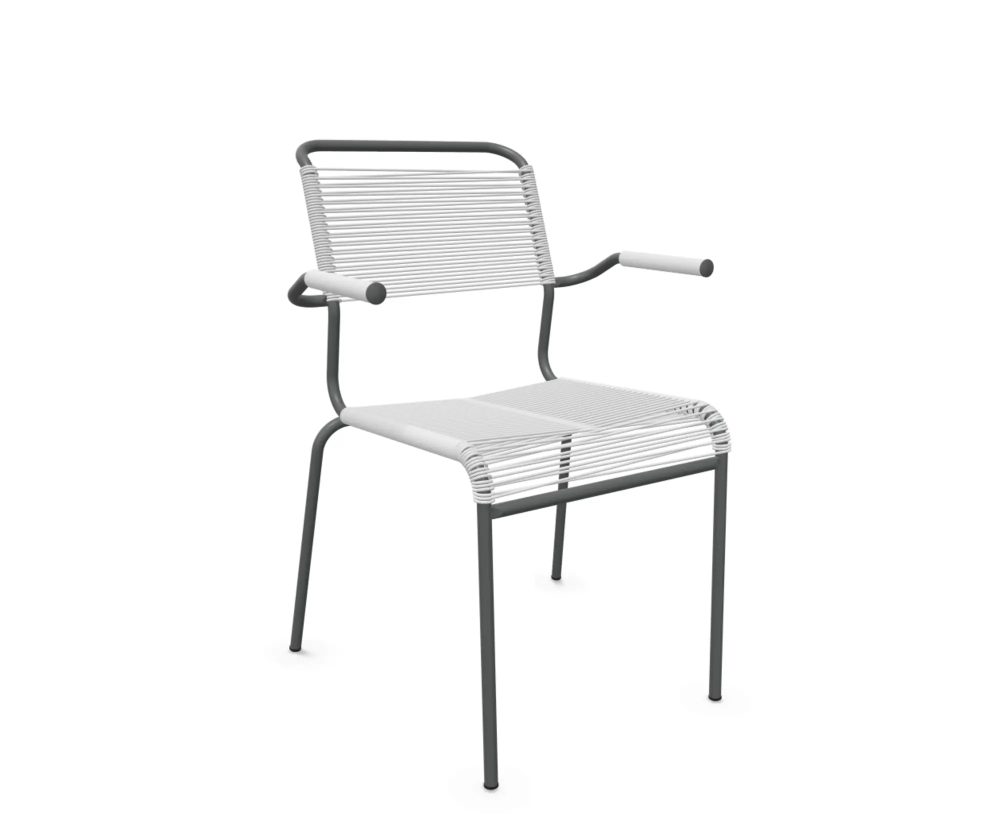 Schaffner Spaghetti-Stuhl Säntis mit Armlehnen Weiss | Schubiger Möbel