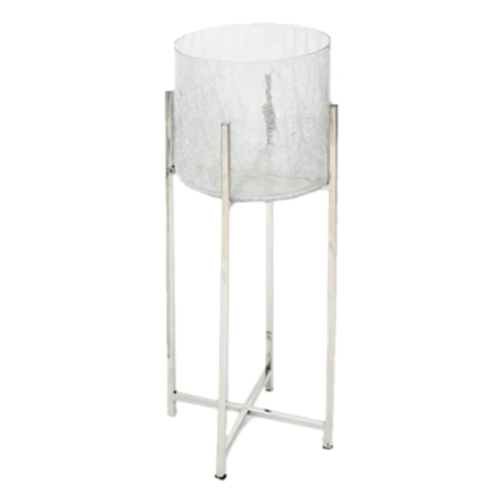 Gasper Windlicht Glas Crackle Auf Edelstahlständer, Silber  | Schubiger Möbel