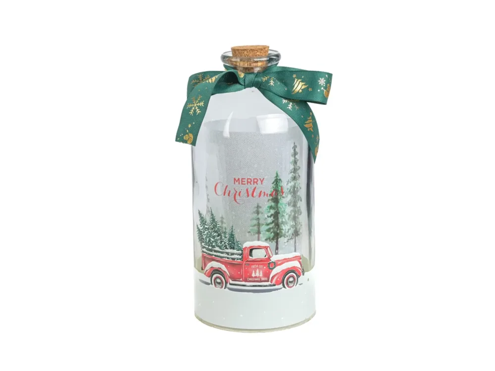 Decofinder Spieluhr Flaschenkarusell Auto, Grün/weiss, H:23 cm  | Schubiger Möbel