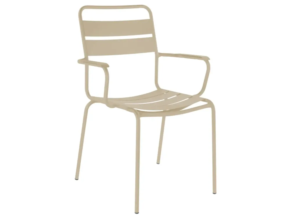 Schaffner Metall-Lattenstuhl Glarus mit Armlehne Beige | Schubiger Möbel