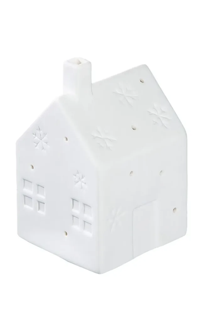 Gilde Windlicht mit LED Haus-Led, Cozy, Weiss H: 12 cm  | Schubiger Möbel