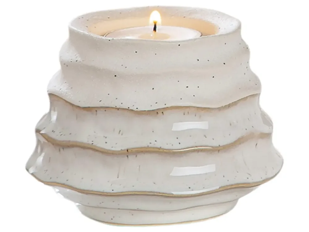 Gilde Windlicht Granito Weiss Stonelook H: 8 cm Weiss | Schubiger Möbel