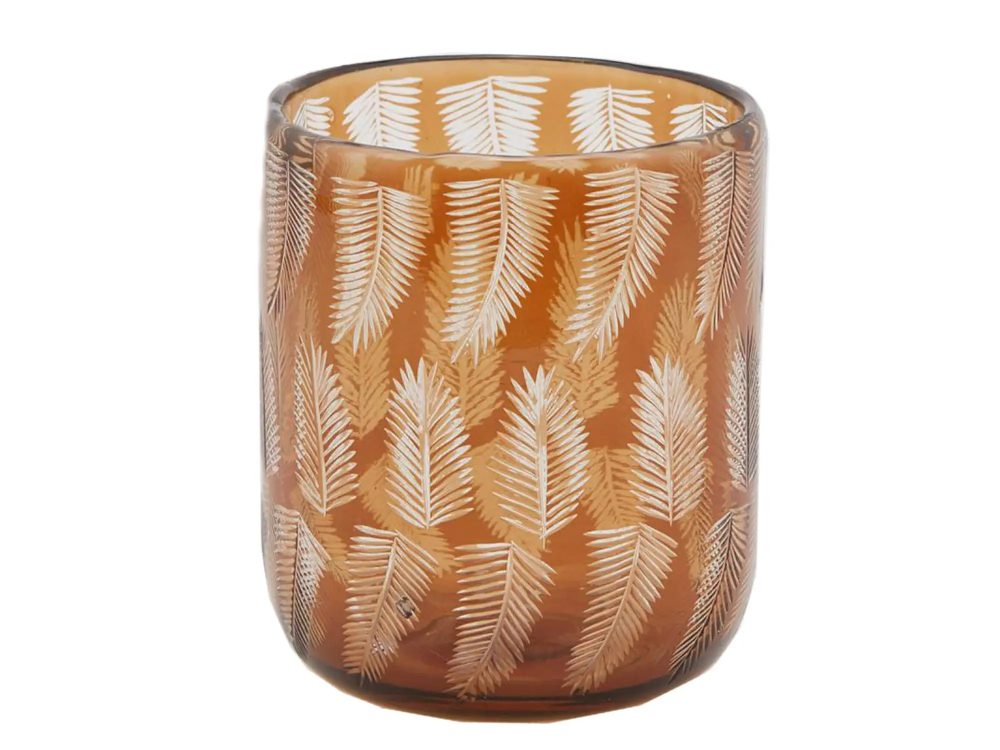 Edg Vase Amber mit Palmblatt H: 15 cm  | Schubiger Möbel