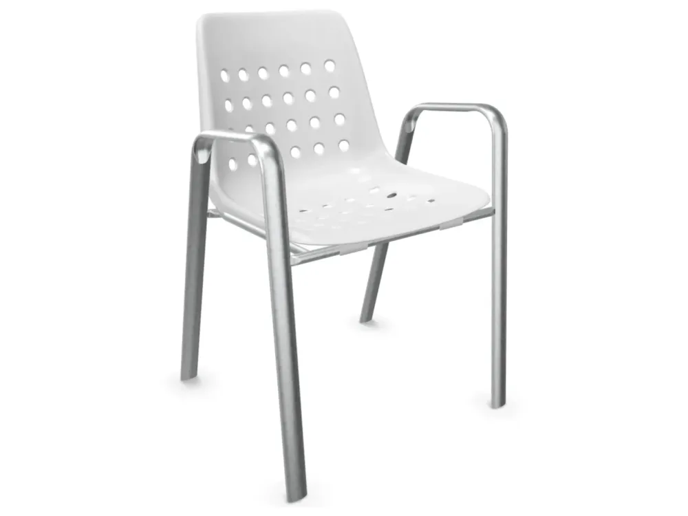 Schaffner Schalen-Stuhl Bermuda mit Armlehne Rundoval Feuerverzinkt Weiss | Schubiger Möbel