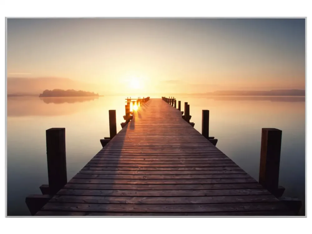 image LAND Digitaldruck auf Acrylglas Holzsteg in Den Sonnenuntergang  | Schubiger Möbel