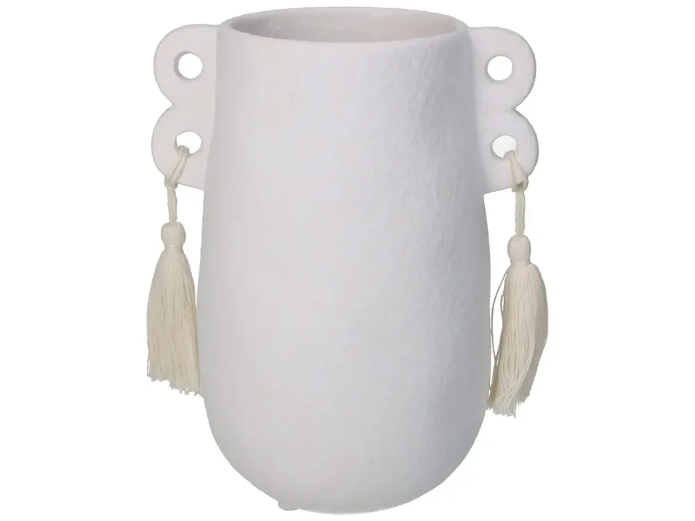 Kersten Vase Weiss mit Quasten H: 19 cm  | Schubiger Möbel
