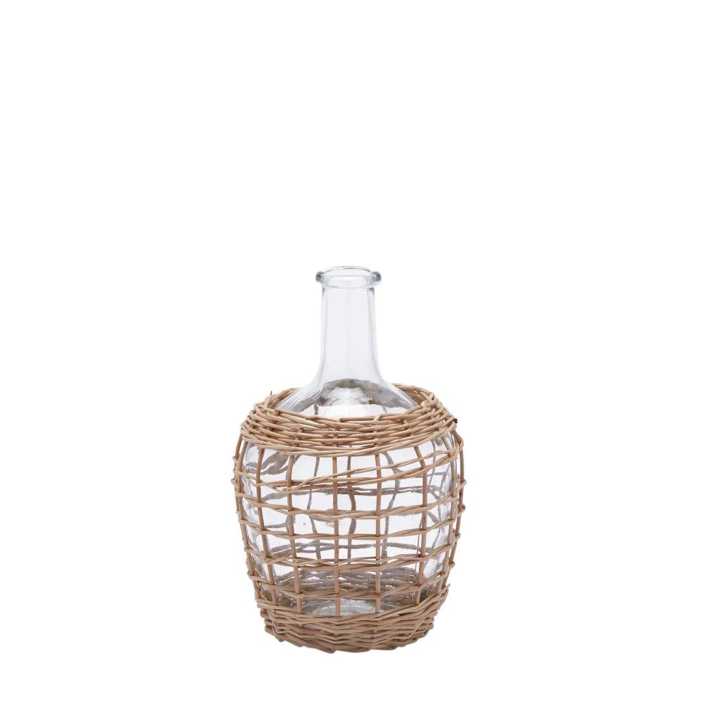 Edg Vase Flasch im Korb Glas H: 25 cm  | Schubiger Möbel