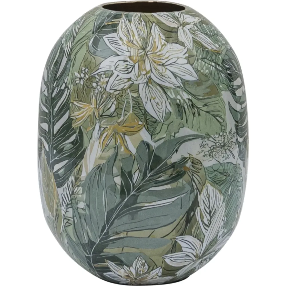 Gasper Vase Instyle, Blattdekor Metall Grün  | Schubiger Möbel