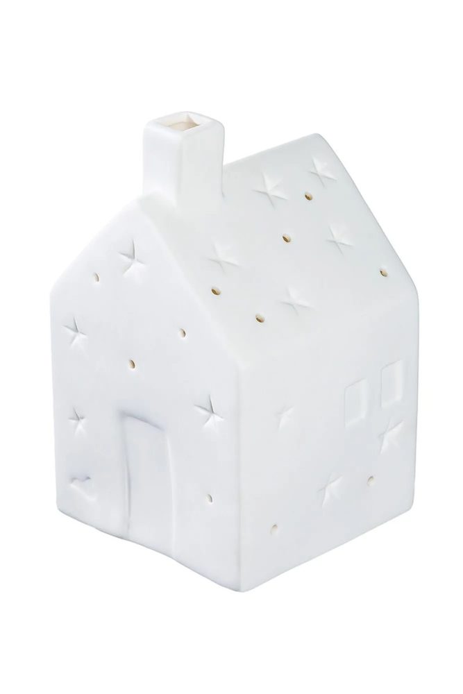 Gilde Windlicht mit LED Haus-Led, Cozy, Weiss H: 15 cm  | Schubiger Möbel
