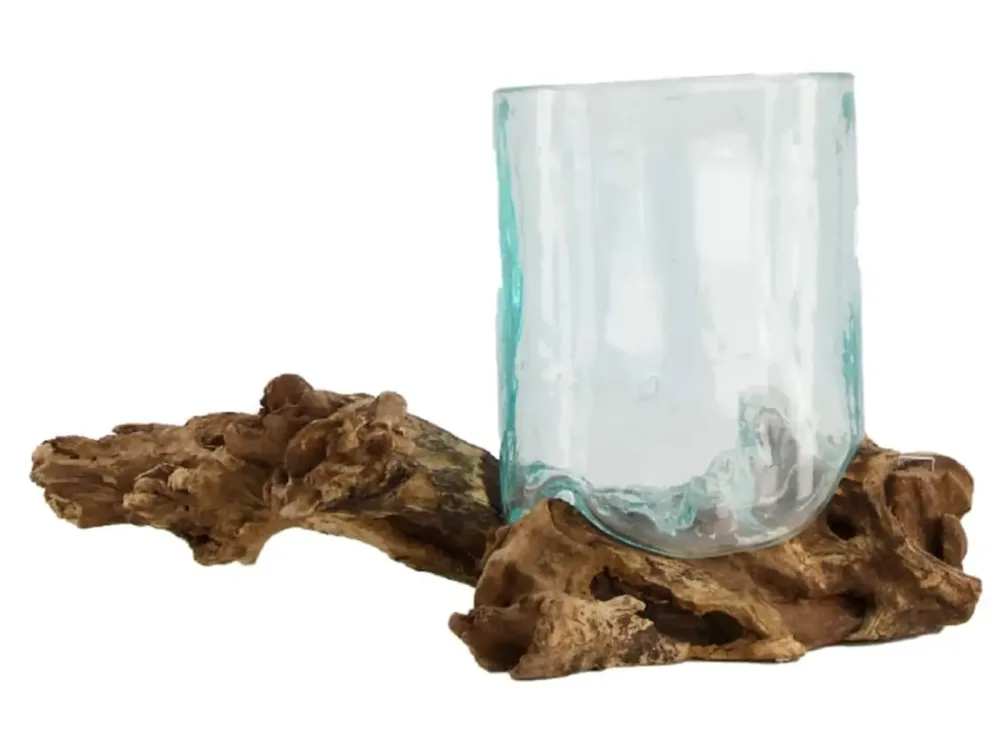Decofinder Windlicht Wurzel mit Glas H: 15 cm  | Schubiger Möbel