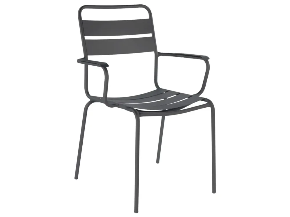Schaffner Metall-Lattenstuhl Glarus mit Armlehne Grau | Schubiger Möbel