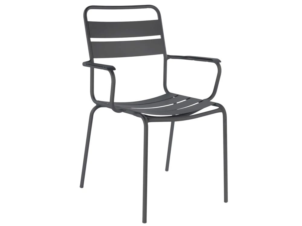 Schaffner Metall-Lattenstuhl Glarus mit Armlehne Grau | Schubiger Möbel