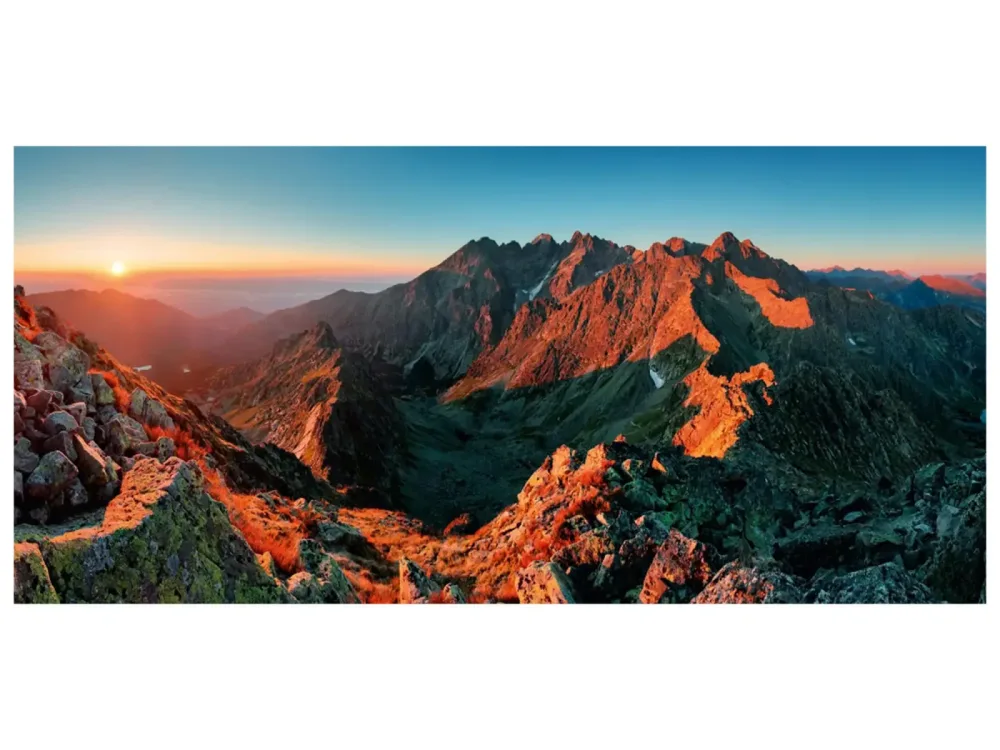 image LAND Digitaldruck auf Acrylglas Berge im Sonnenaufgang  | Schubiger Möbel