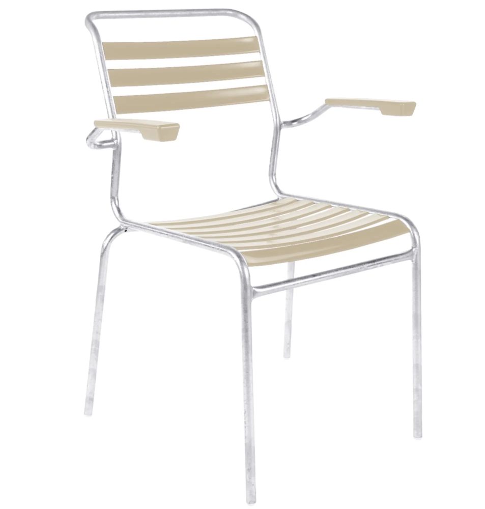 Schaffner Lättli-Stuhl Säntis mit Armlehnen Feuerverzinkt Beige | Schubiger Möbel