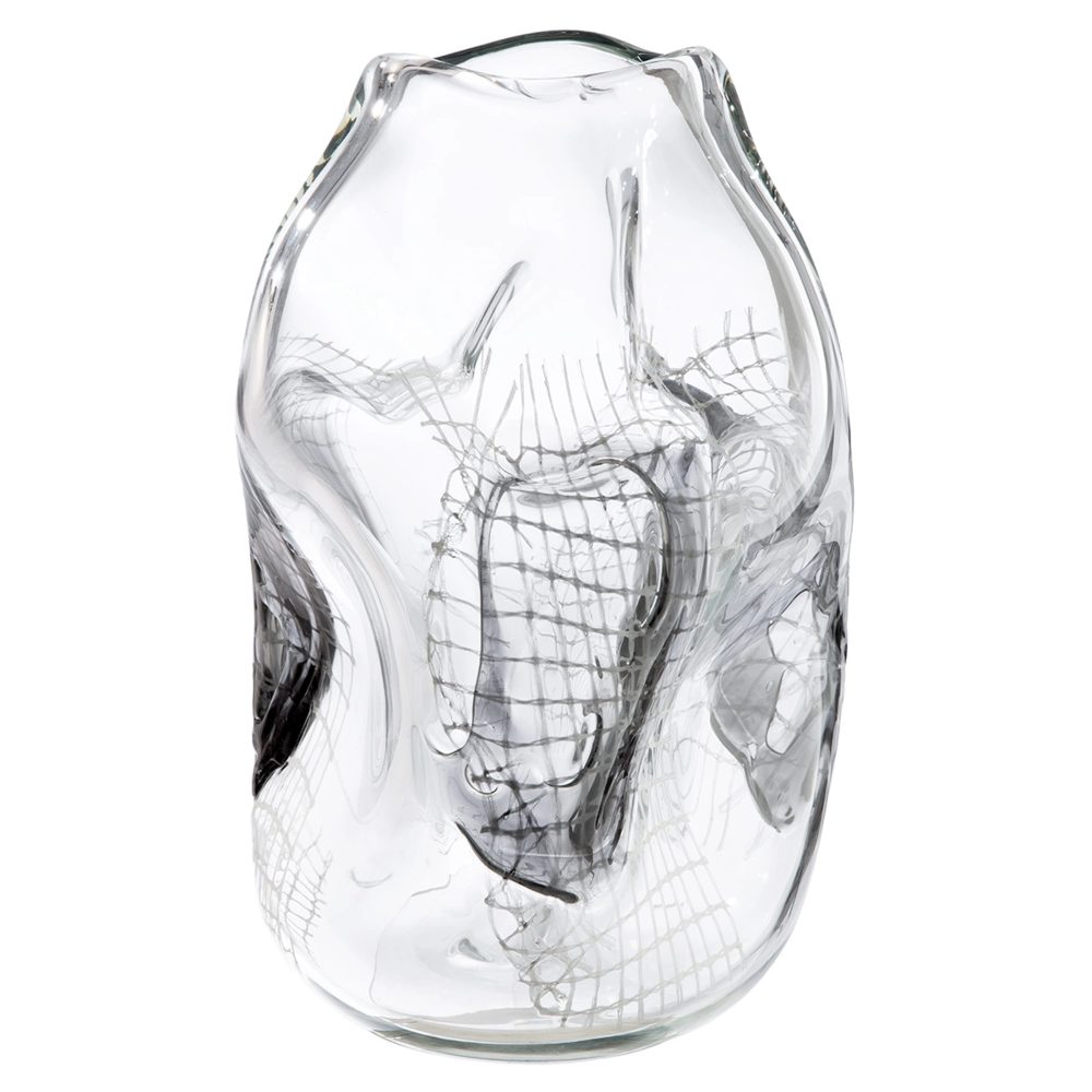 Gilde Vase Grid, Glas, Gesteift, Klar, Schwarz H: 32 cm  | Schubiger Möbel