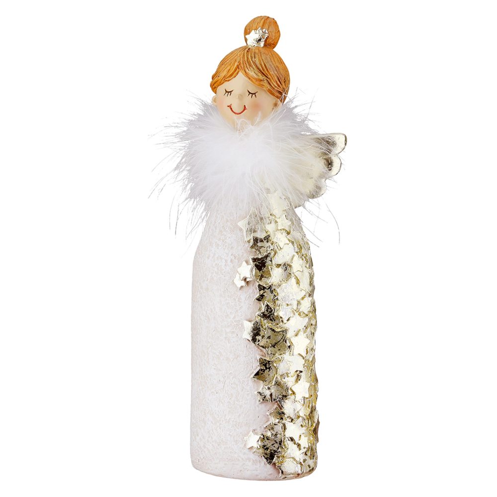 Gilde Figur Engel, Sternmuster, Creme H: 12 cm  | Schubiger Möbel