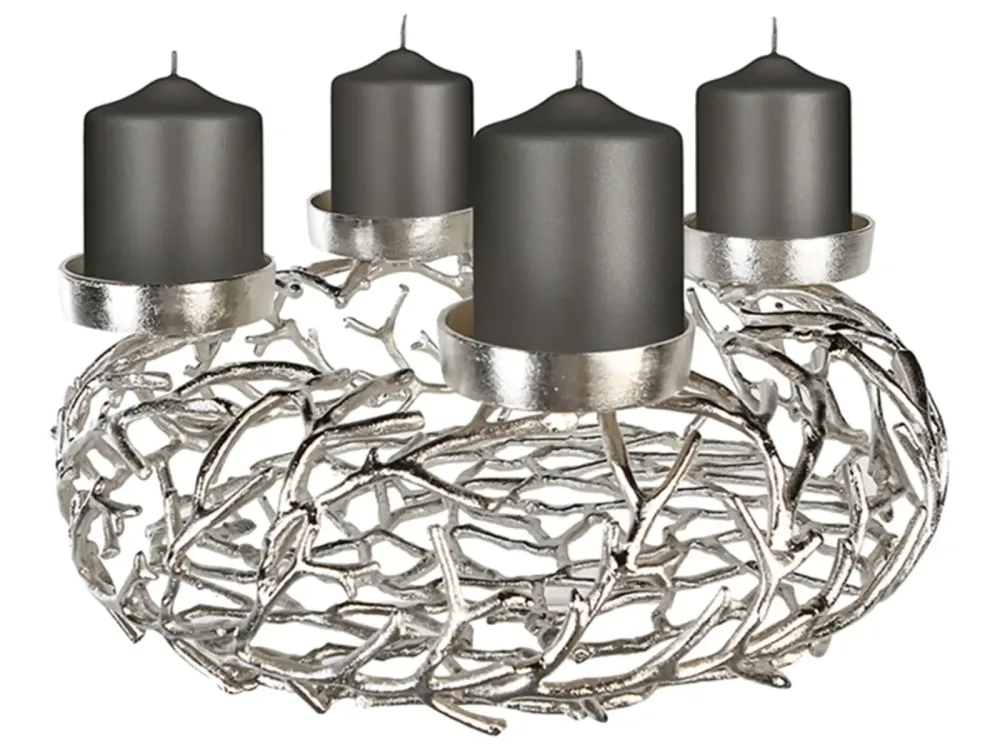 Gilde Adventskranz Twigs Antik Silber  H: 20 cm Grau | Schubiger Möbel