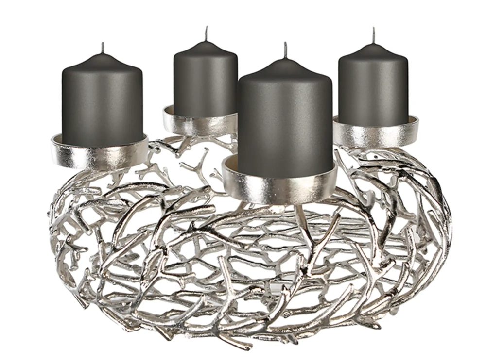 Gilde Adventskranz Twigs Antik Silber  H: 20 cm Grau | Schubiger Möbel