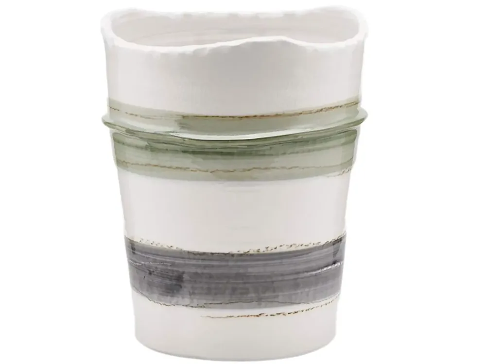 Edg Vase Keramik Glasiert Weiss-Grün H: 32 cm  | Schubiger Möbel