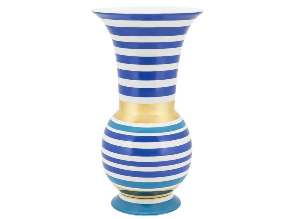 Abhika Vase Porzellan Gestreift Blau/gold H: 40 cm  | Schubiger Möbel