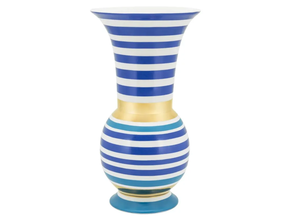 Abhika Vase Porzellan Gestreift Blau/gold H: 40 cm  | Schubiger Möbel