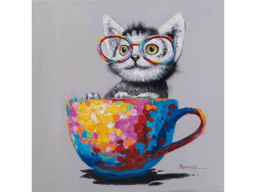 image LAND Bild Katze in Bunter Tasse  | Schubiger Möbel
